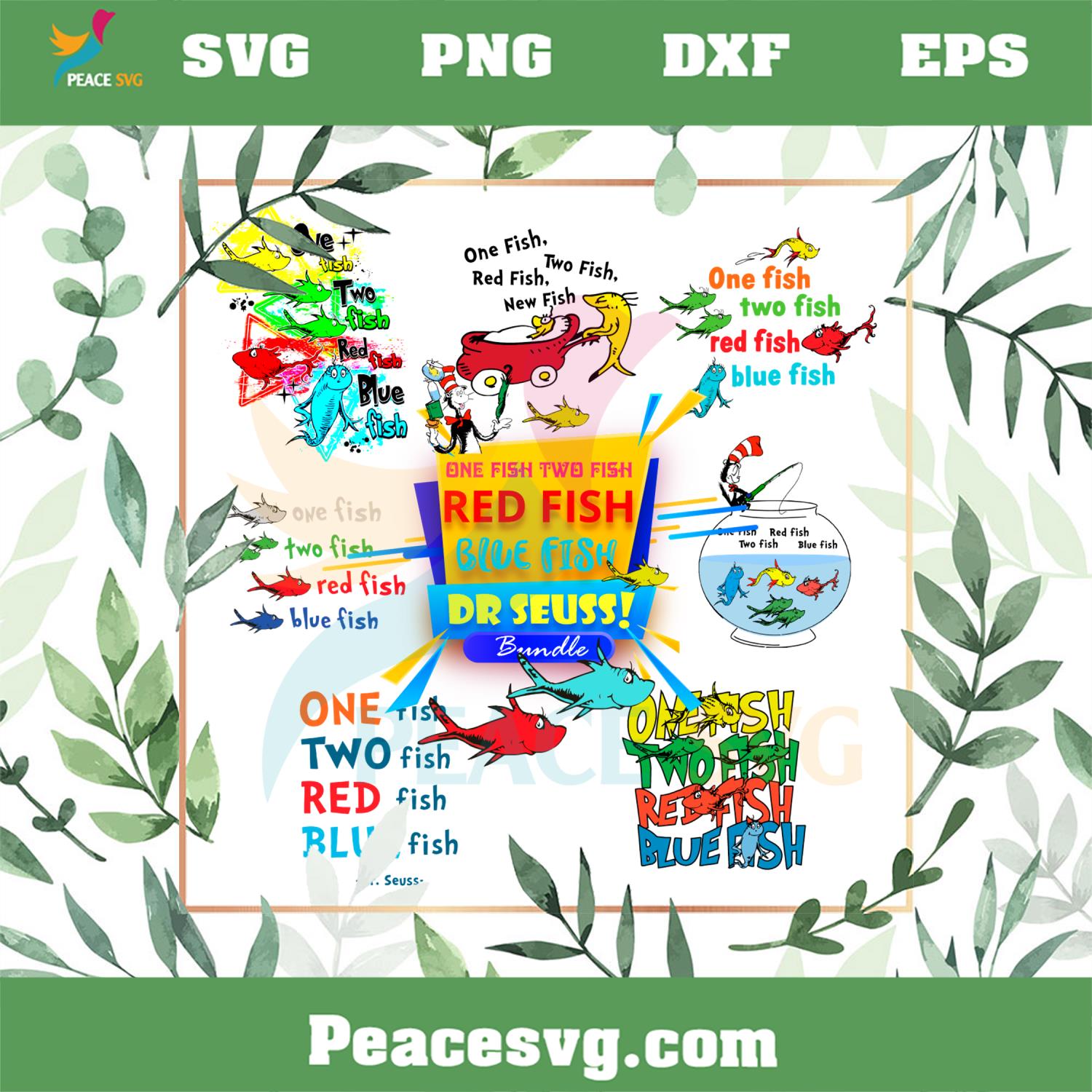 One Fish Two Fish Red Fish Blue Fish Dr Seuss Bundle SVG Cutting Files ...